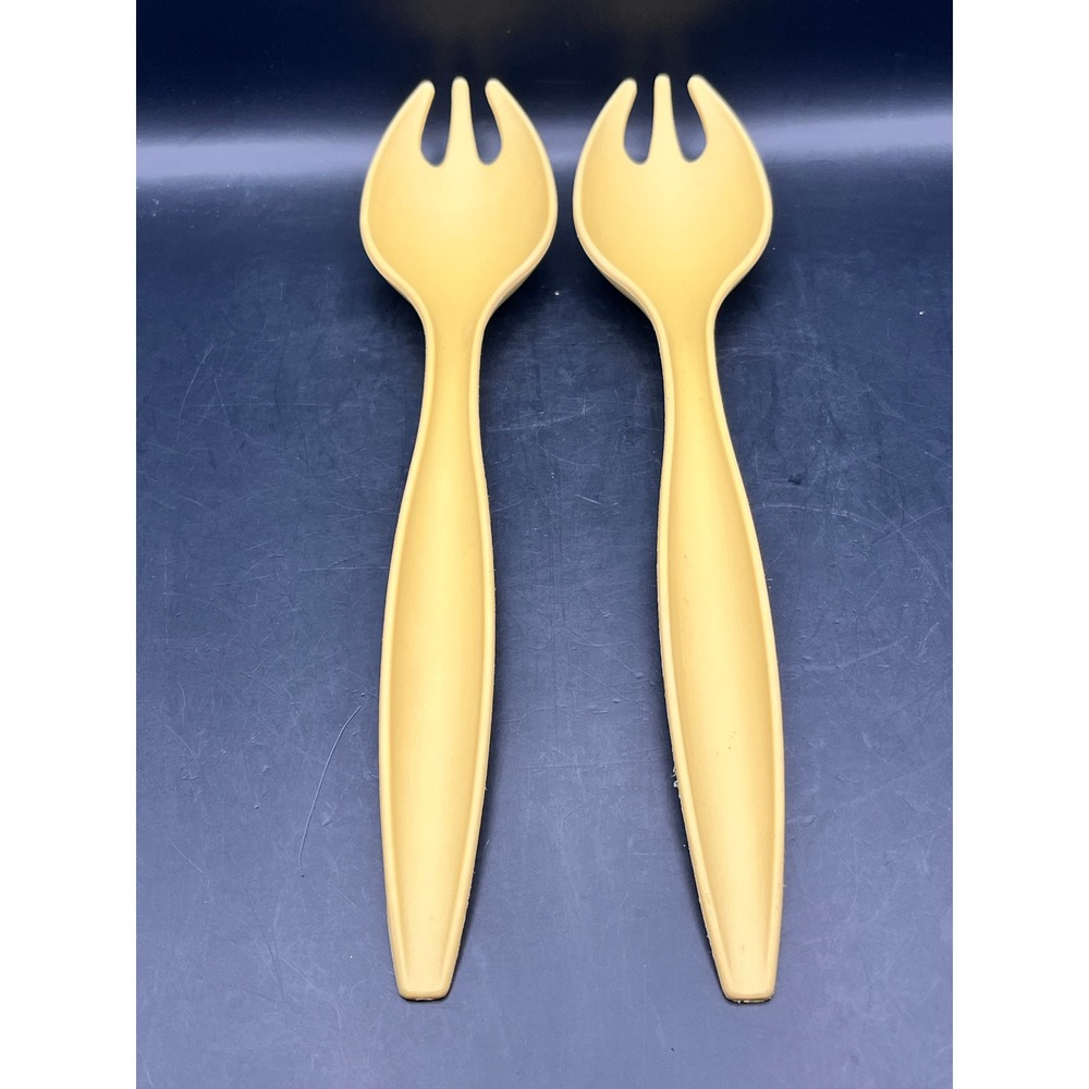 Vtg Tupperware Set of 2 Serving Utensils Salad Forks Kitchen Harvest Gold 12"‎